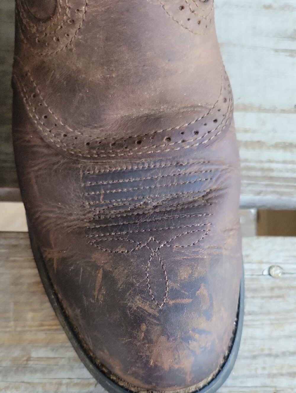 Ariat Brown Leather Cowboy Boots with Pink Lining 10B - Picture 6 of 12
